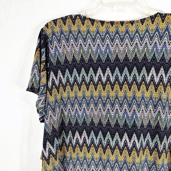 Dressbarn Plus Size 1X Top Chevron Purple Blue Drape Neck Short Sleeve 1533 - Picture 6 of 10